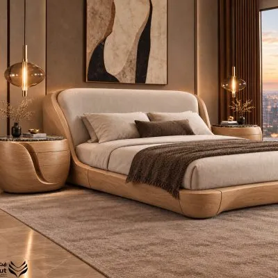 Curved Upholstered King Bed