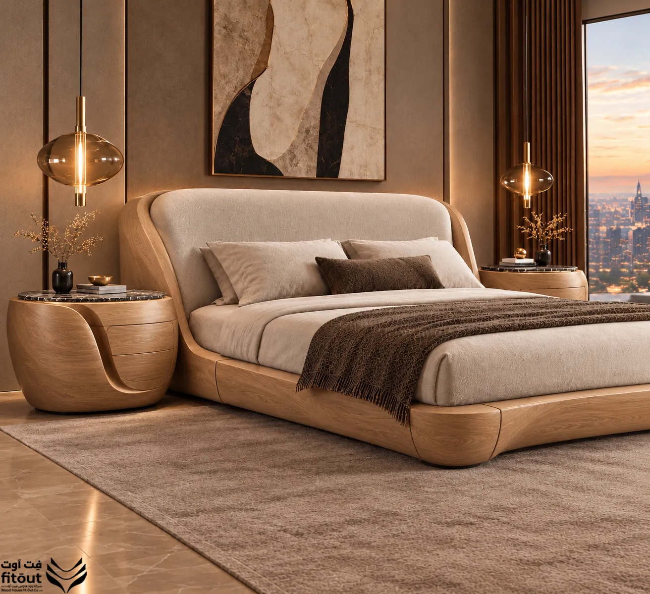 Curved Upholstered King Bed