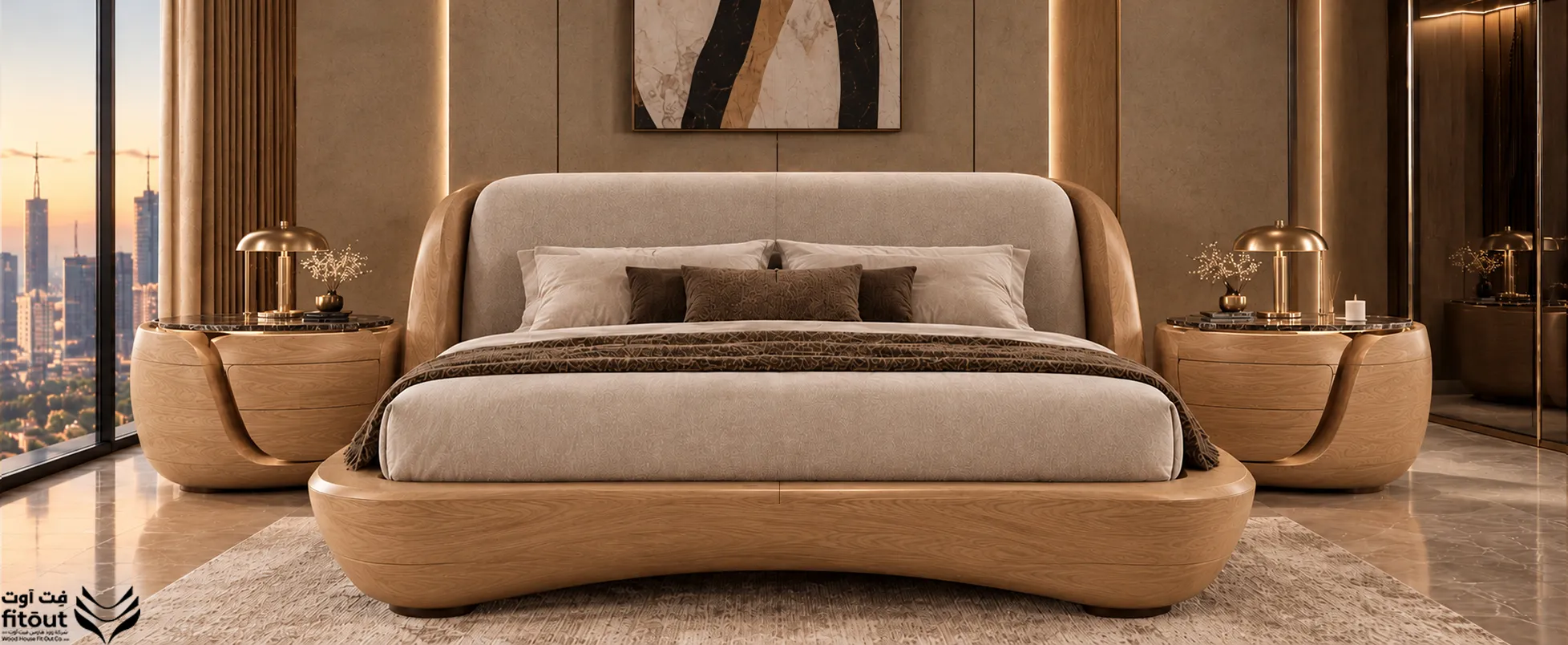 Curved Upholstered King Bed