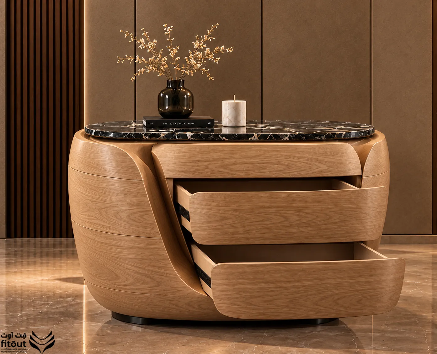 Curved Marble-Top Nightstand